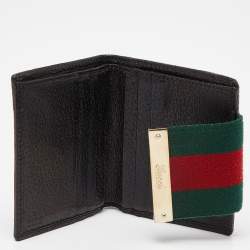Gucci Black GG Canvas and Leather Web Compact Wallet