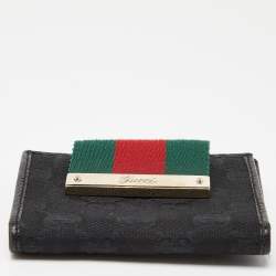 Gucci Black GG Canvas and Leather Web Compact Wallet