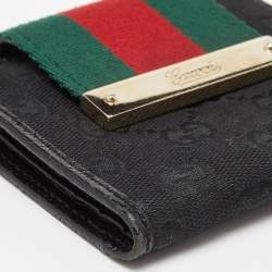 Gucci Black GG Canvas and Leather Web Compact Wallet