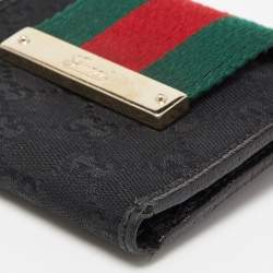 Gucci Black GG Canvas and Leather Web Compact Wallet
