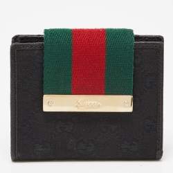 Gucci Black GG Canvas and Leather Web Compact Wallet