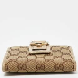 Gucci Beige GG Canvas and Leather Abbey D Ring Compact Wallet