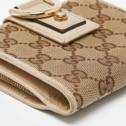 Gucci Beige GG Canvas and Leather Abbey D Ring Compact Wallet