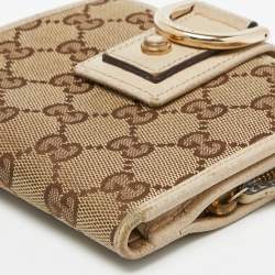 Gucci Beige GG Canvas and Leather Abbey D Ring Compact Wallet