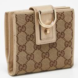 Gucci Beige GG Canvas and Leather Abbey D Ring Compact Wallet