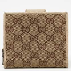 Gucci Beige GG Canvas and Leather Abbey D Ring Compact Wallet