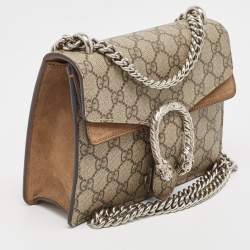 Pre Owned Gucci Beige/Ebony GG Supreme Canvas and Suede Mini Dionysus Shoulder Bag