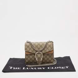 Pre Owned Gucci Beige/Ebony GG Supreme Canvas and Suede Mini Dionysus Shoulder Bag