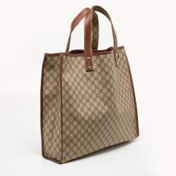 Pre Owned حقيبة غوتشي ويب لوب كانفاس سوبريم GG بني/بيج وجلد رأسية