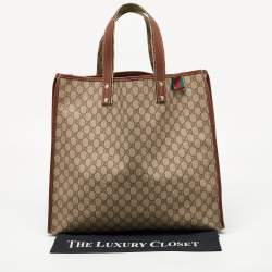 Pre Owned حقيبة غوتشي ويب لوب كانفاس سوبريم GG بني/بيج وجل د رأسية