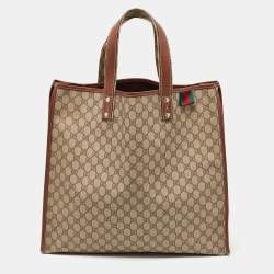 Pre Owned حقيبة غوتشي ويب لوب كانفاس سوبريم GG بني/بيج وجلد رأسية