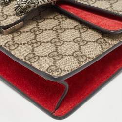Pre Owned Gucci Beige/Red GG Supreme Canvas and Suede Mini Dionysus Shoulder Bag