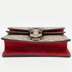 Pre Owned Gucci Beige/Red GG Supreme Canvas and Suede Mini Dionysus Shoulder Bag
