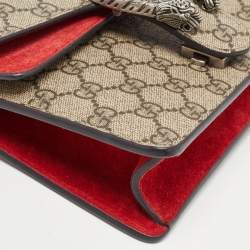 Pre Owned Gucci Beige/Red GG Supreme Canvas and Suede Mini Dionysus Shoulder Bag