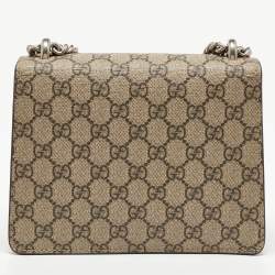 Pre Owned Gucci Beige/Red GG Supreme Canvas and Suede Mini Dionysus Shoulder Bag