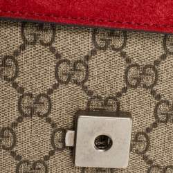 Pre Owned Gucci Beige/Red GG Supreme Canvas and Suede Mini Dionysus Shoulder Bag