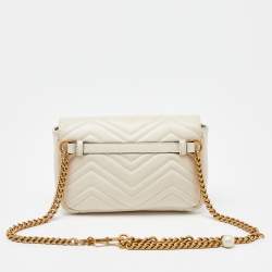 Gucci Off White Matelassé Leather GG Pearl Marmont Chain Belt Bag