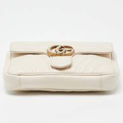 Gucci Off White Matelassé Leather GG Pearl Marmont Chain Belt Bag