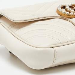 Gucci Off White Matelassé Leather GG Pearl Marmont Chain Belt Bag