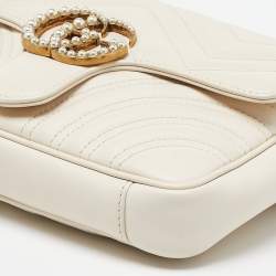 Gucci Off White Matelassé Leather GG Pearl Marmont Chain Belt Bag