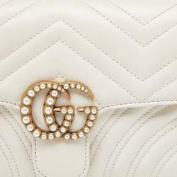 Gucci Off White Matelassé Leather GG Pearl Marmont Chain Belt Bag