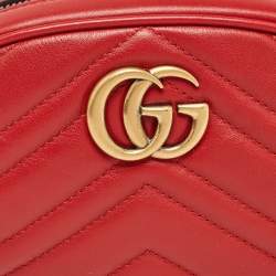 Pre Owned Gucci Red Matelassé Leather GG Marmont Belt Bag