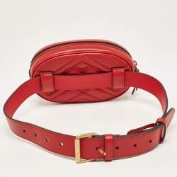 Pre Owned Gucci Red Matelassé Leather GG Marmont Belt Bag