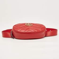 Pre Owned Gucci Red Matelassé Leather GG Marmont Belt Bag