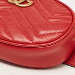Pre Owned Gucci Red Matelassé Leather GG Marmont Belt Bag
