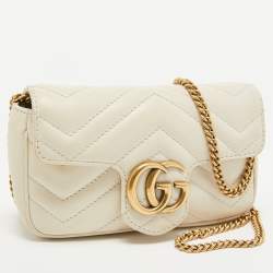 Gucci Off White Matelassé Leather Super Mini GG Marmont Shoulder Bag