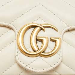 Gucci Off White Matelassé Leather Super Mini GG Marmont Shoulder Bag