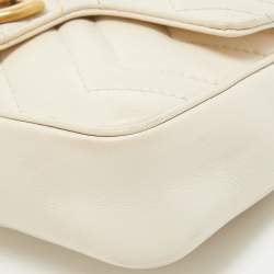 Gucci Off White Matelassé Leather Super Mini GG Marmont Shoulder Bag