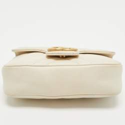 Gucci Off White Matelassé Leather Super Mini GG Marmont Shoulder Bag