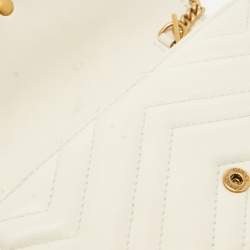 Gucci Off White Matelassé Leather Super Mini GG Marmont Shoulder Bag