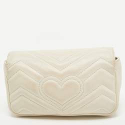 Gucci Off White Matelassé Leather Super Mini GG Marmont Shoulder Bag
