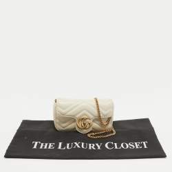 Gucci Off White Matelassé Leather Super Mini GG Marmont Shoulder Bag