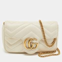 Gucci Off White Matelassé Leather Super Mini GG Marmont Shoulder Bag