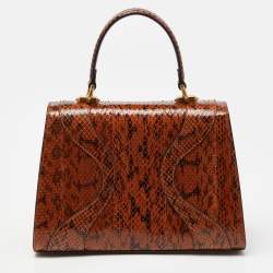 Pre Owned Gucci Brown Watersnake Leather Osiride Top Handle Bag