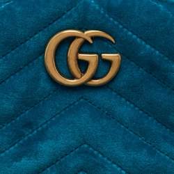 Gucci Teal Green Matelassé Velvet GG Marmont Belt Bag