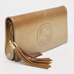 Gucci Gold Ombre Leather Soho Tassel Clutch