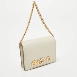 Gucci Off White Leather Zumi Wallet On Chain