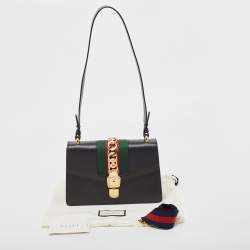 Pre Owned Gucci Black Leather Small Web Sylvie Shoulder Bag