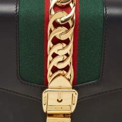 Pre Owned Gucci Black Leather Small Web Sylvie Shoulder Bag