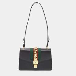 Pre Owned Gucci Black Leather Small Web Sylvie Shoulder Bag