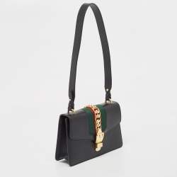 Pre Owned Gucci Black Leather Small Web Sylvie Shoulder Bag