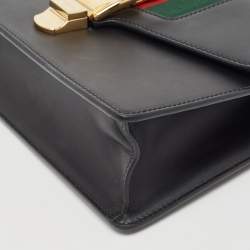 Pre Owned Gucci Black Leather Small Web Sylvie Shoulder Bag