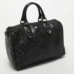 Pre Owned Gucci Black GG Imprime Canvas and Leather Medium Joy Boston Bag