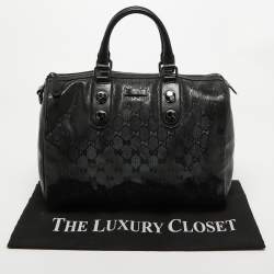 Pre Owned Gucci Black GG Imprime Canvas and Leather Medium Joy Boston Bag
