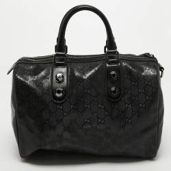 Pre Owned Gucci Black GG Imprime Canvas and Leather Medium Joy Boston Bag