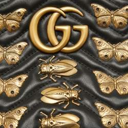 Pre Owned Gucci Black Matelassé Leather GG Marmont Animal Stud Belt Bag